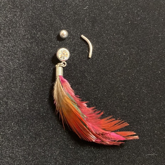 Real Feather Bohemian Belly Button Ring - Picture 11 of 11